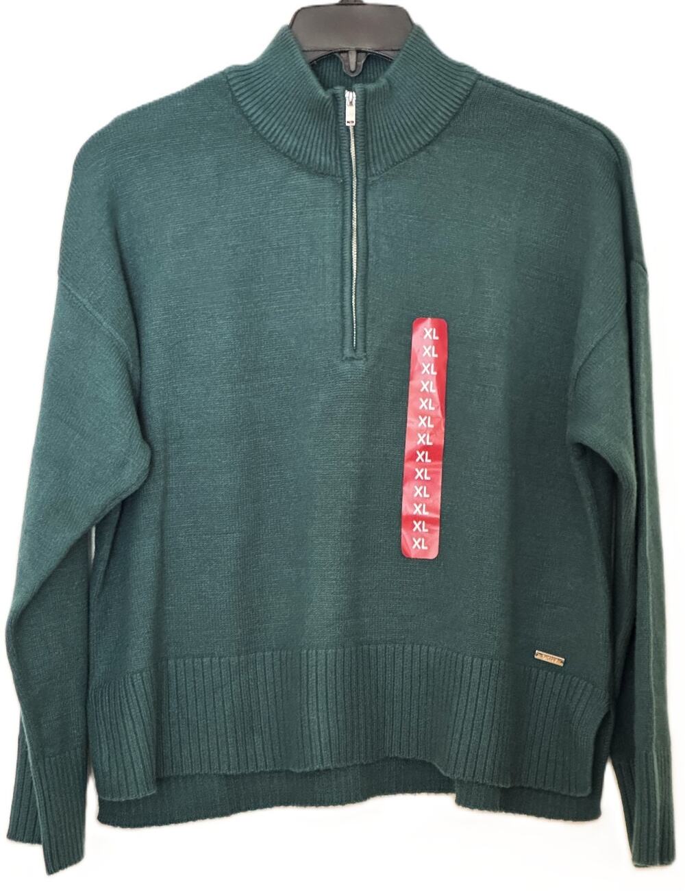 NWT DKNY Quarter Zip Sweater Womens XL Green Half Zip Turtle Neck